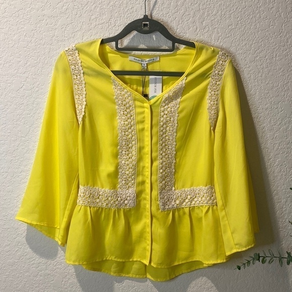 Nwt Collective Concepts Crochet Detail Yellow Blouse - Picture 1 of 7